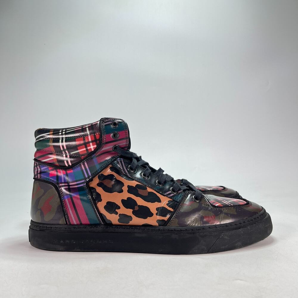 Marc Jacobs Multipattern Plaid Leopard Camo High Top Luxury Sneakers Men's Sz 12
